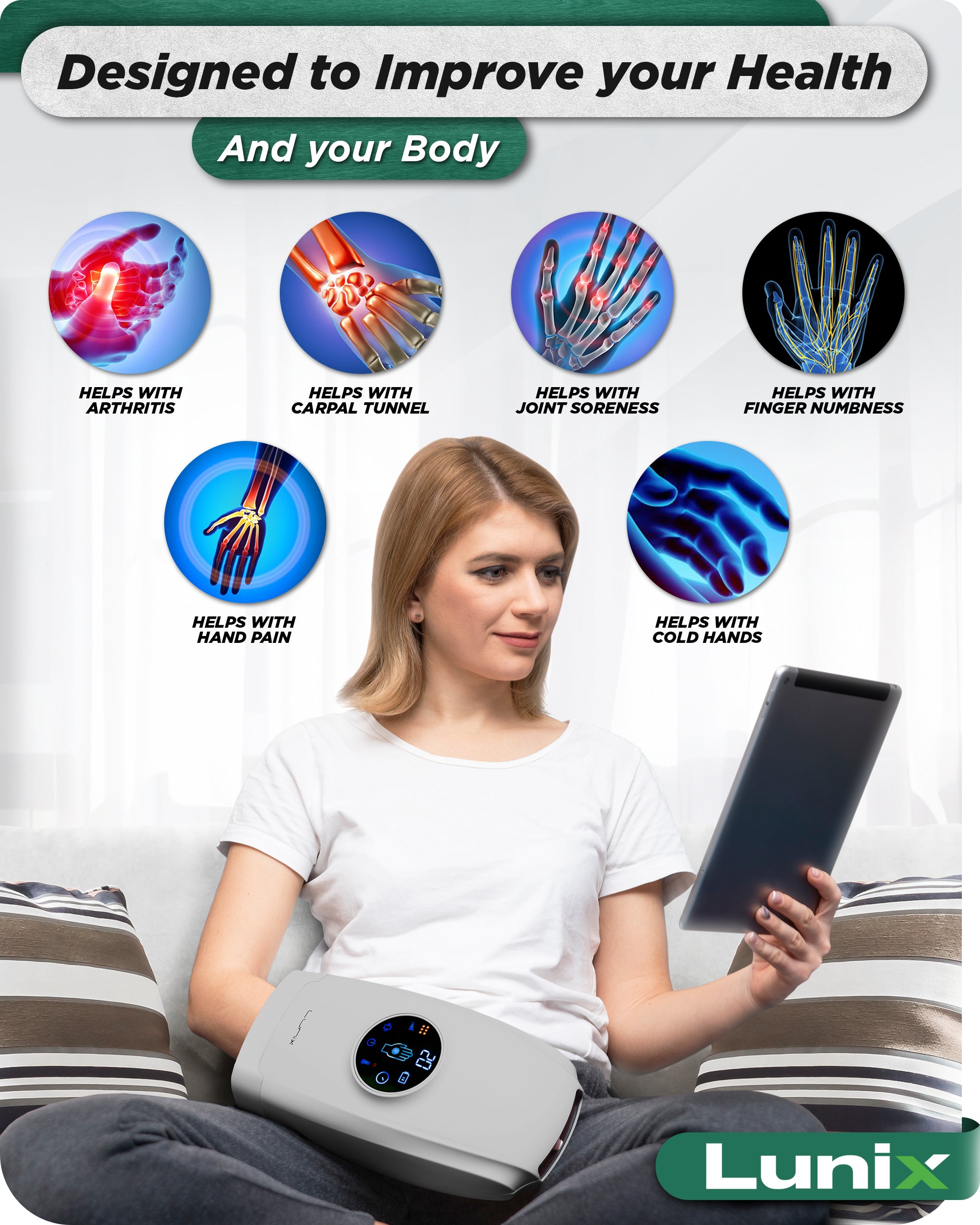 LX7 Touchscreen Hand Massager Gray