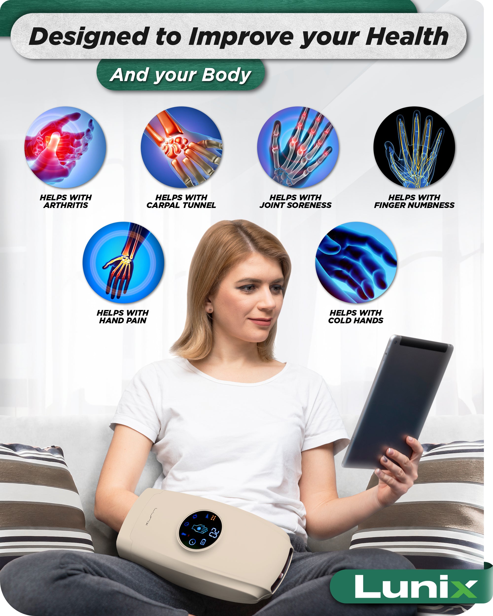 LX7 Touchscreen Hand Massager Beige