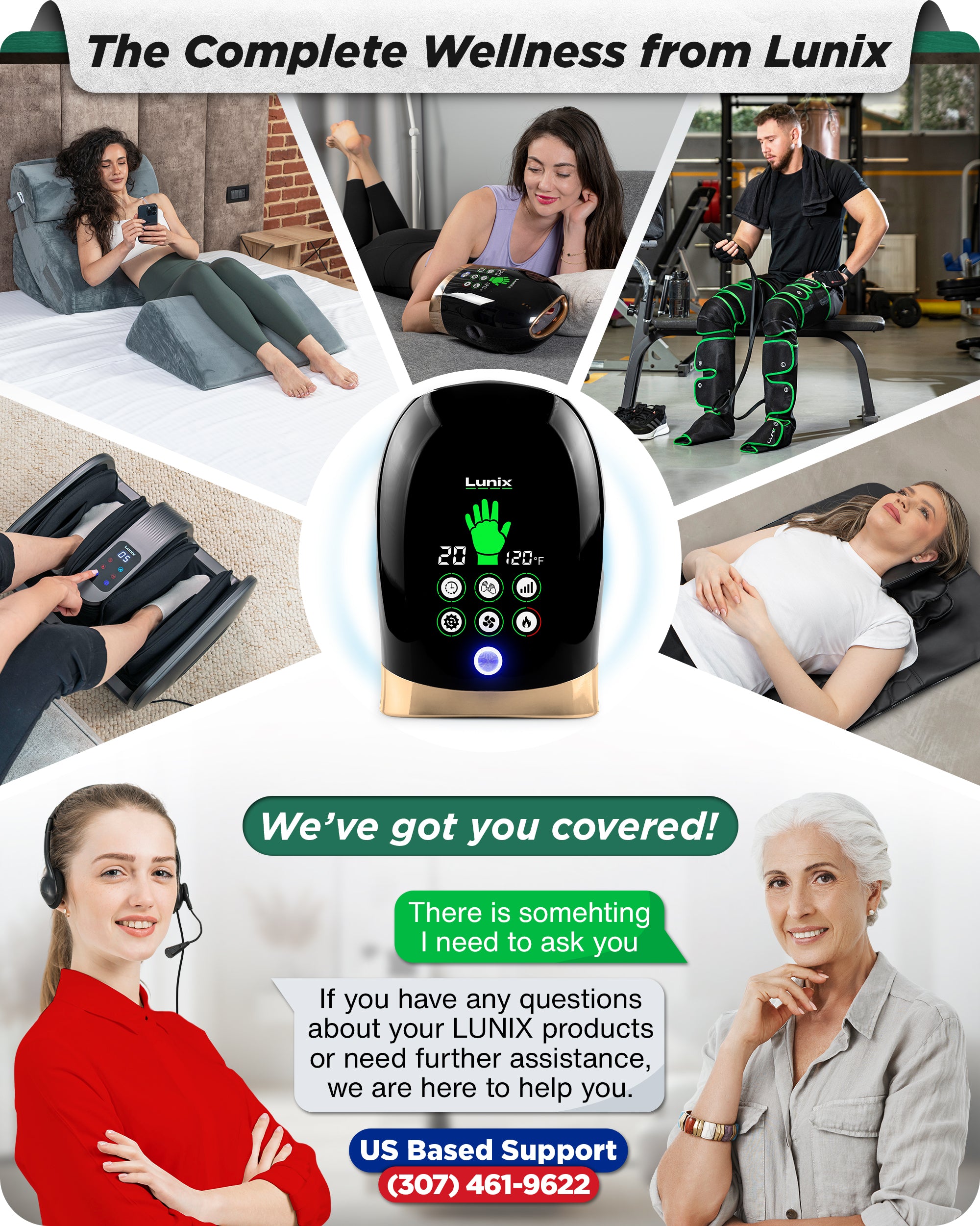 LX30 Hand Massager with Heat and Cold, Kneading and Compression - Black