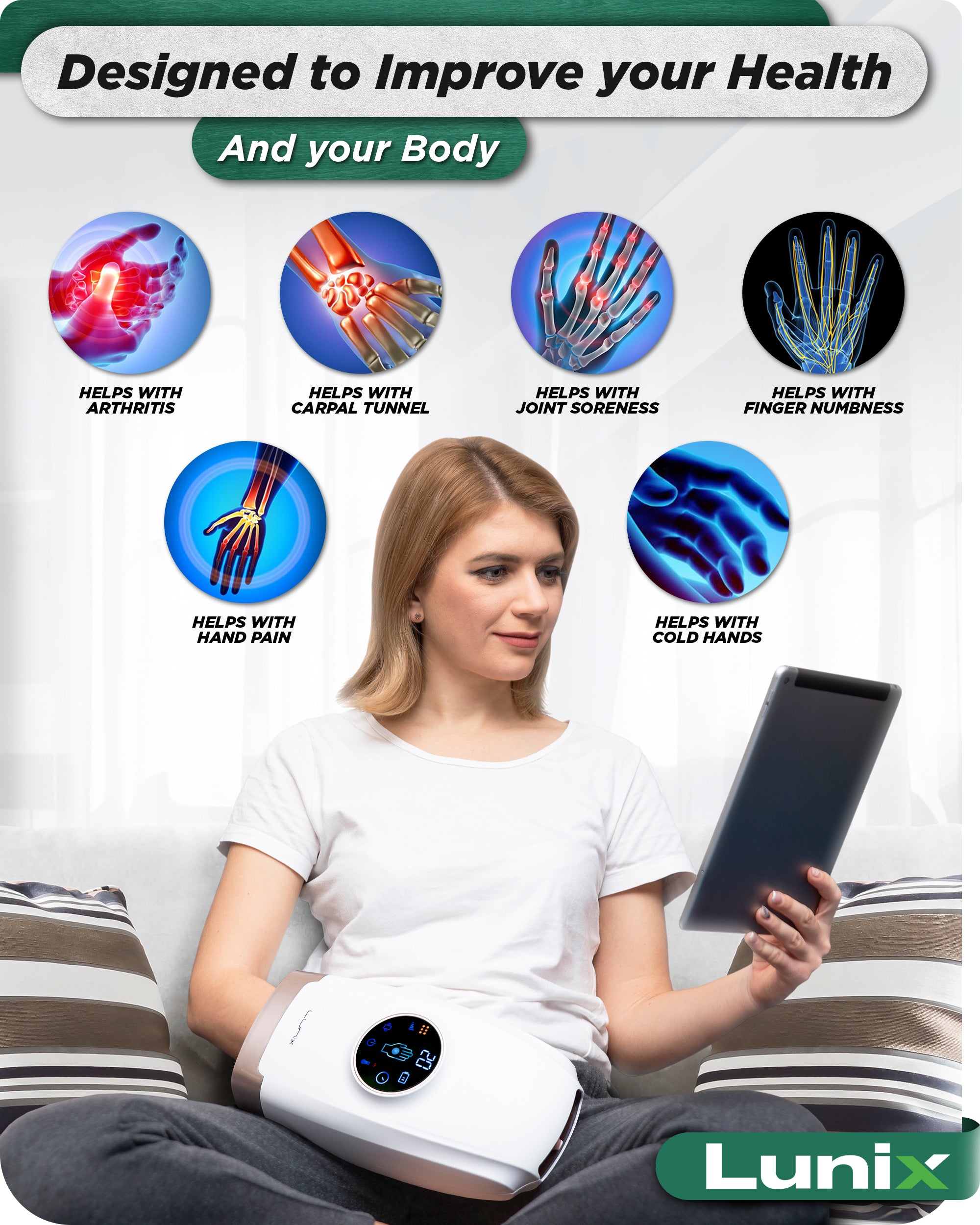 LX7 Touchscreen Hand Massager White