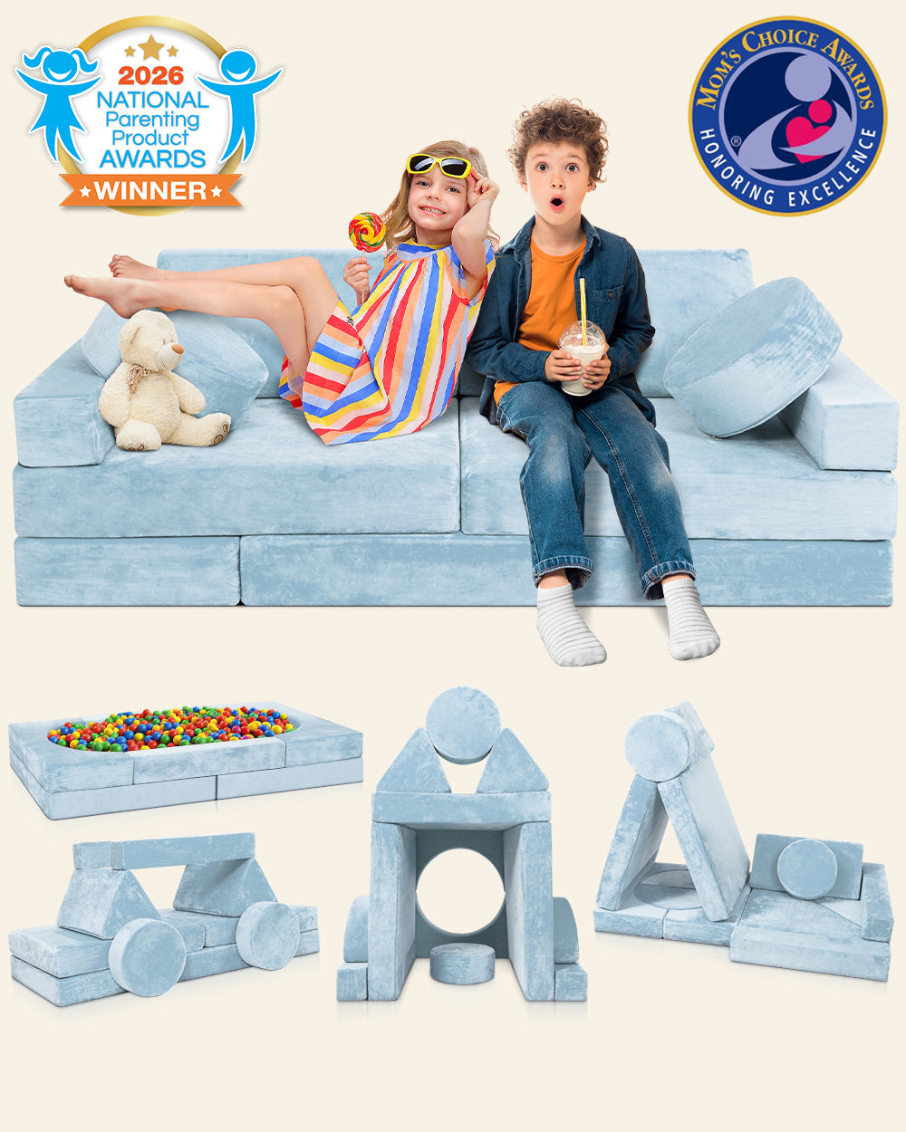 LX15 14pcs Modular Play Couch, Serenity Blue – Lunix