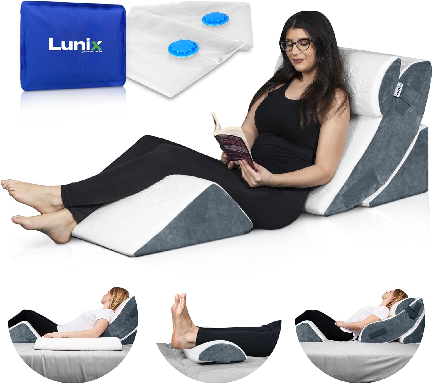 LX5 4-Piece Support for Shoulder & Upper Body Rest, Orthopedic Bed Wedge Pillow Set, Arctic Navy