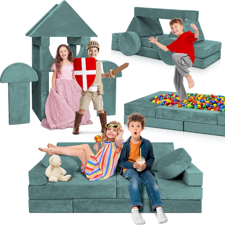 LX15 14pcs Modular Play Couch, Sage Teal