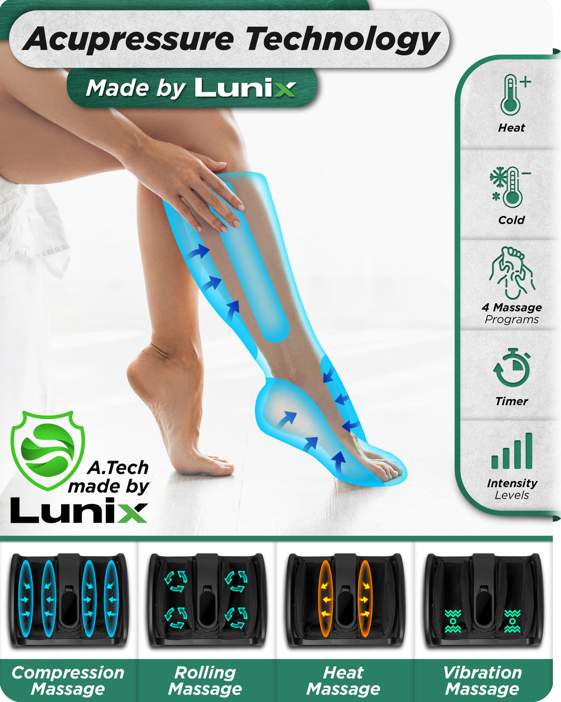 LX21 Foot and Calf Massager with Remote, Neuropathy & Plantar Fasciitis Relief, Granite Black