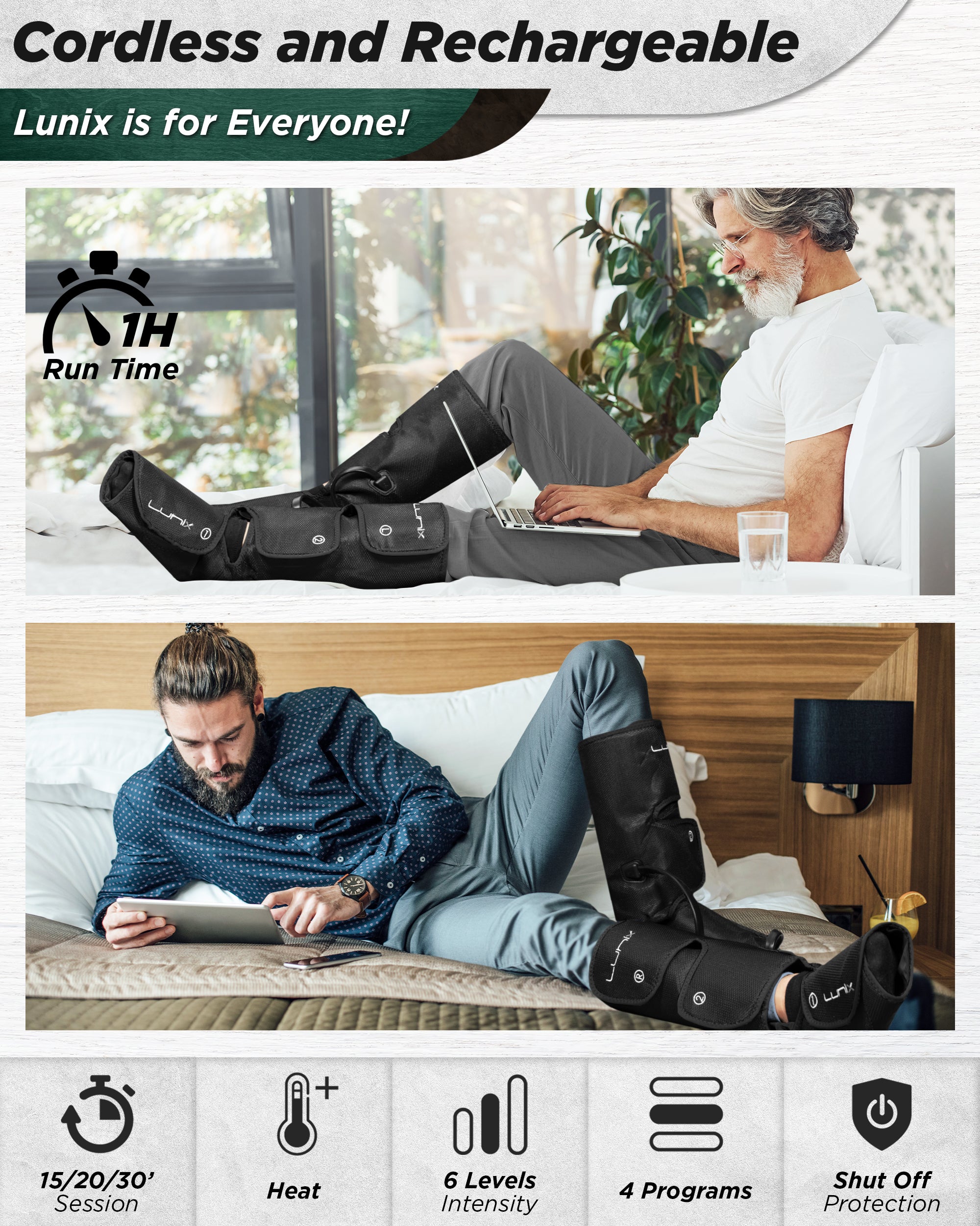 LX1 Foot and Calf Compression Massager, Charcoal Black