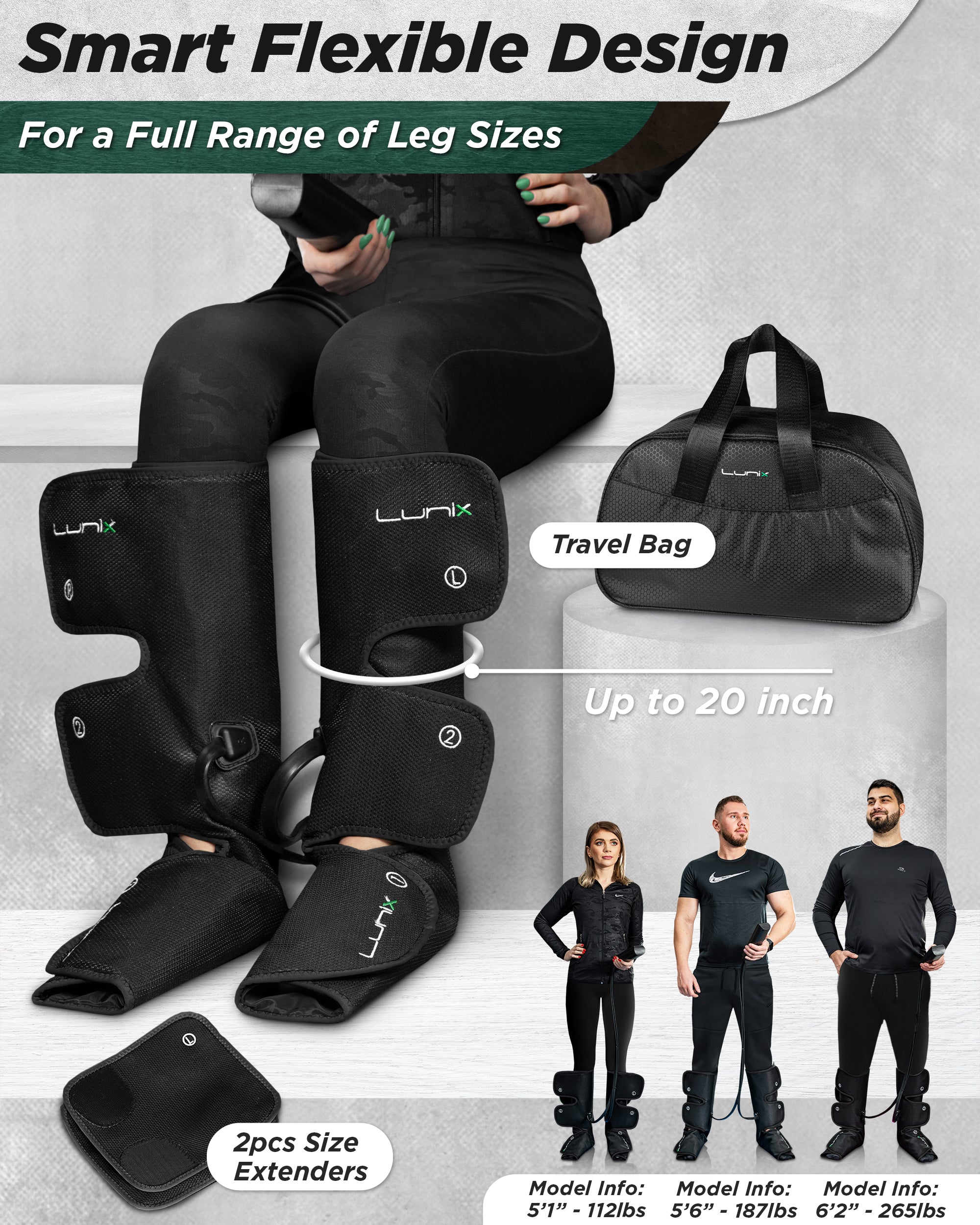 LX1 Foot and Calf Compression Massager, Charcoal Black