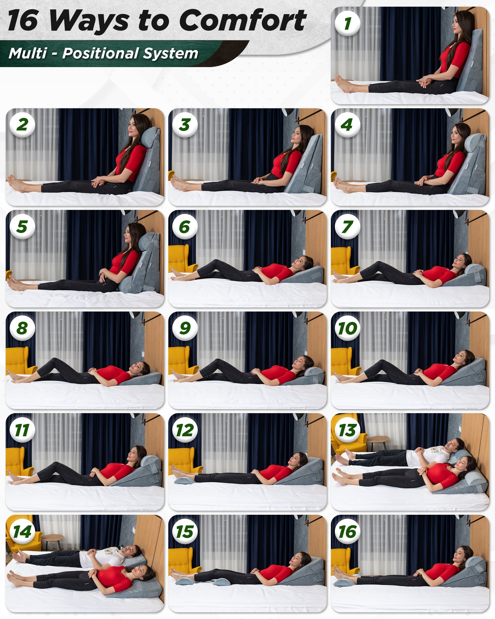 LX8 2-LAYER ORTHOPEDIC WEDGE PILLOW SET, WITH HOT COLD PACK GRAY