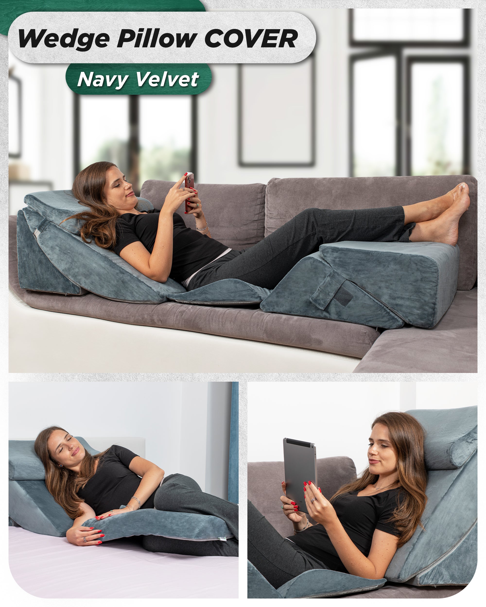 Cover Set Only for LX13, Navy Plush, Pillows and Foam not Included
