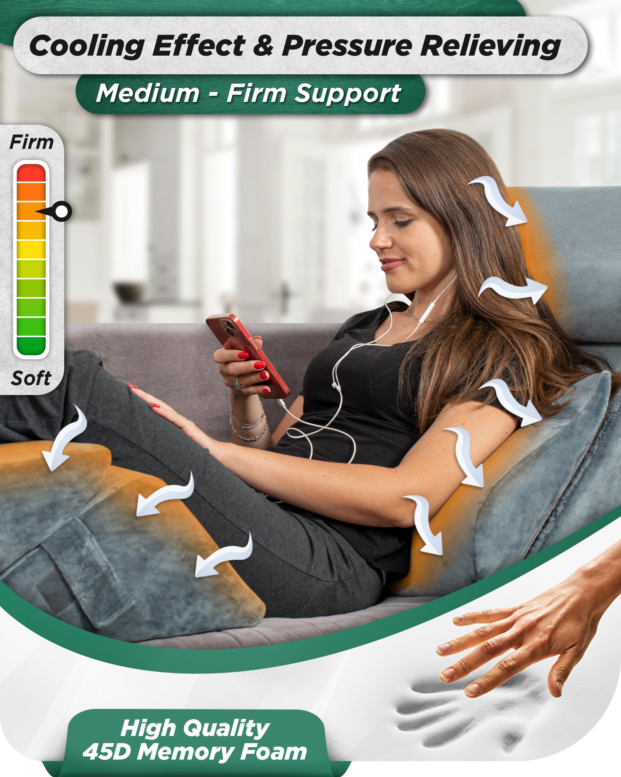 LX13 6pcs Aloe Vera Memory Foam, Orthopedic Bed Wedge Pillow System, with Hot Cold Pack Navy