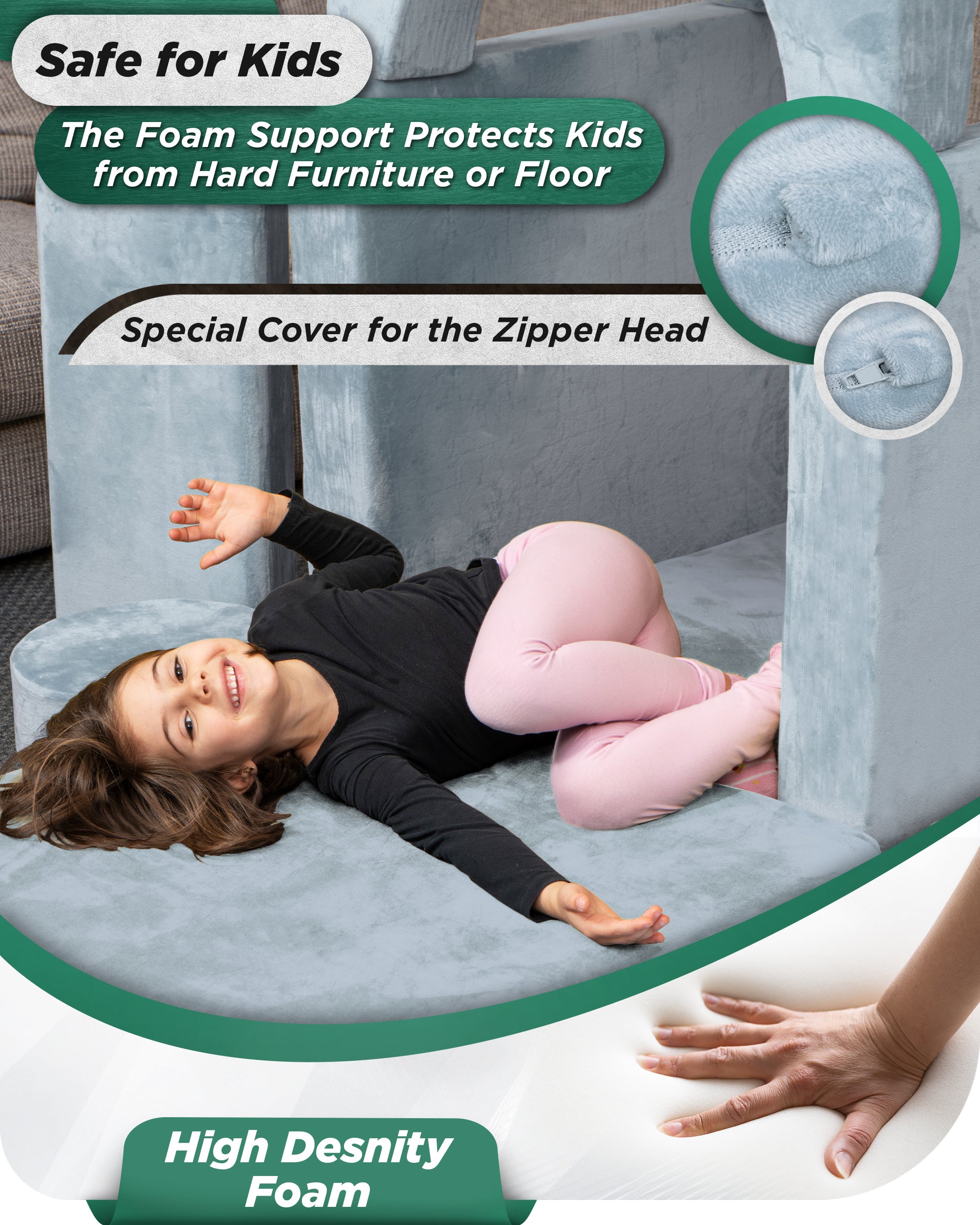 LX15 14pcs Modular Play Couch, Serenity Blue