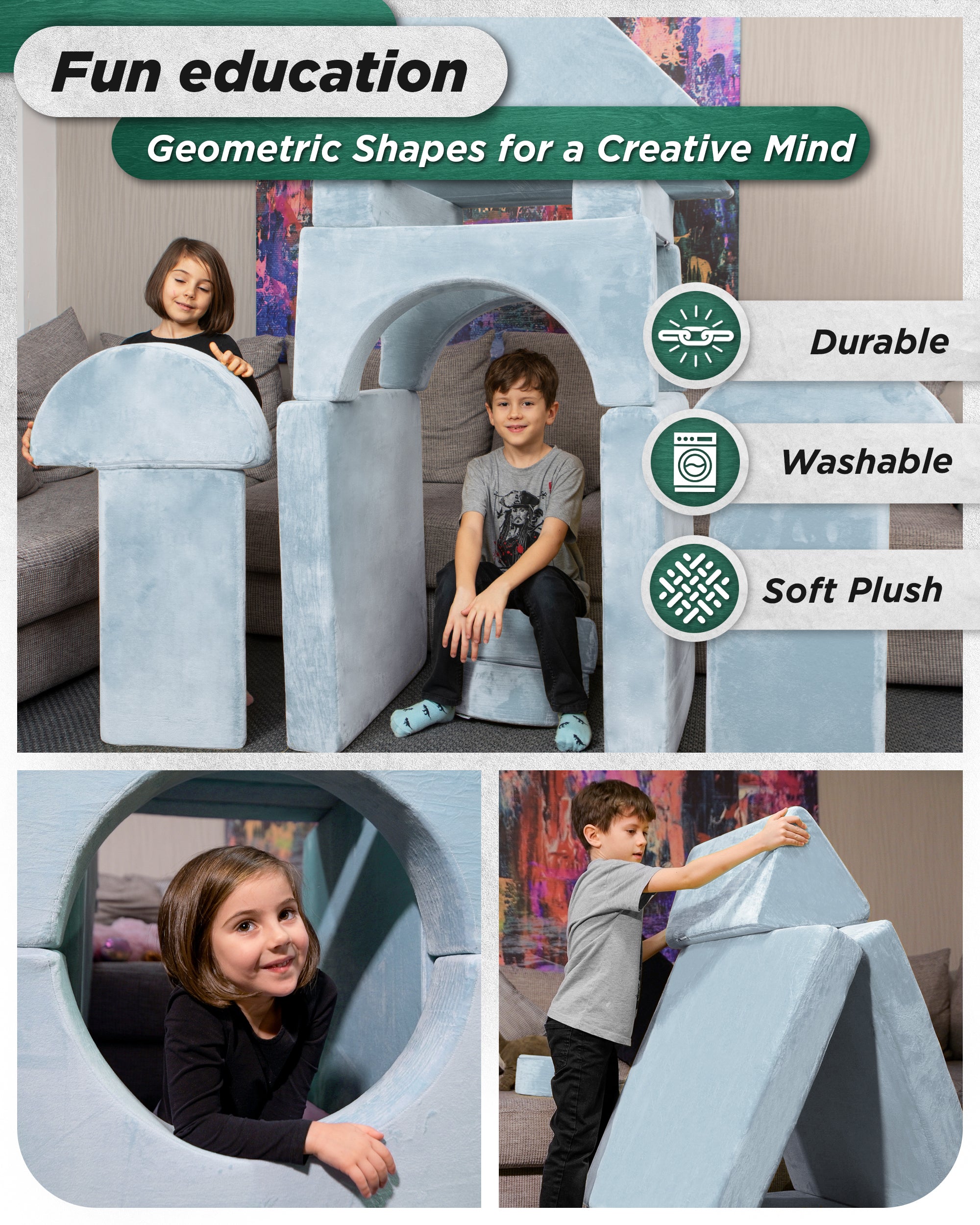 LX15 14pcs Modular Play Couch, Serenity Blue