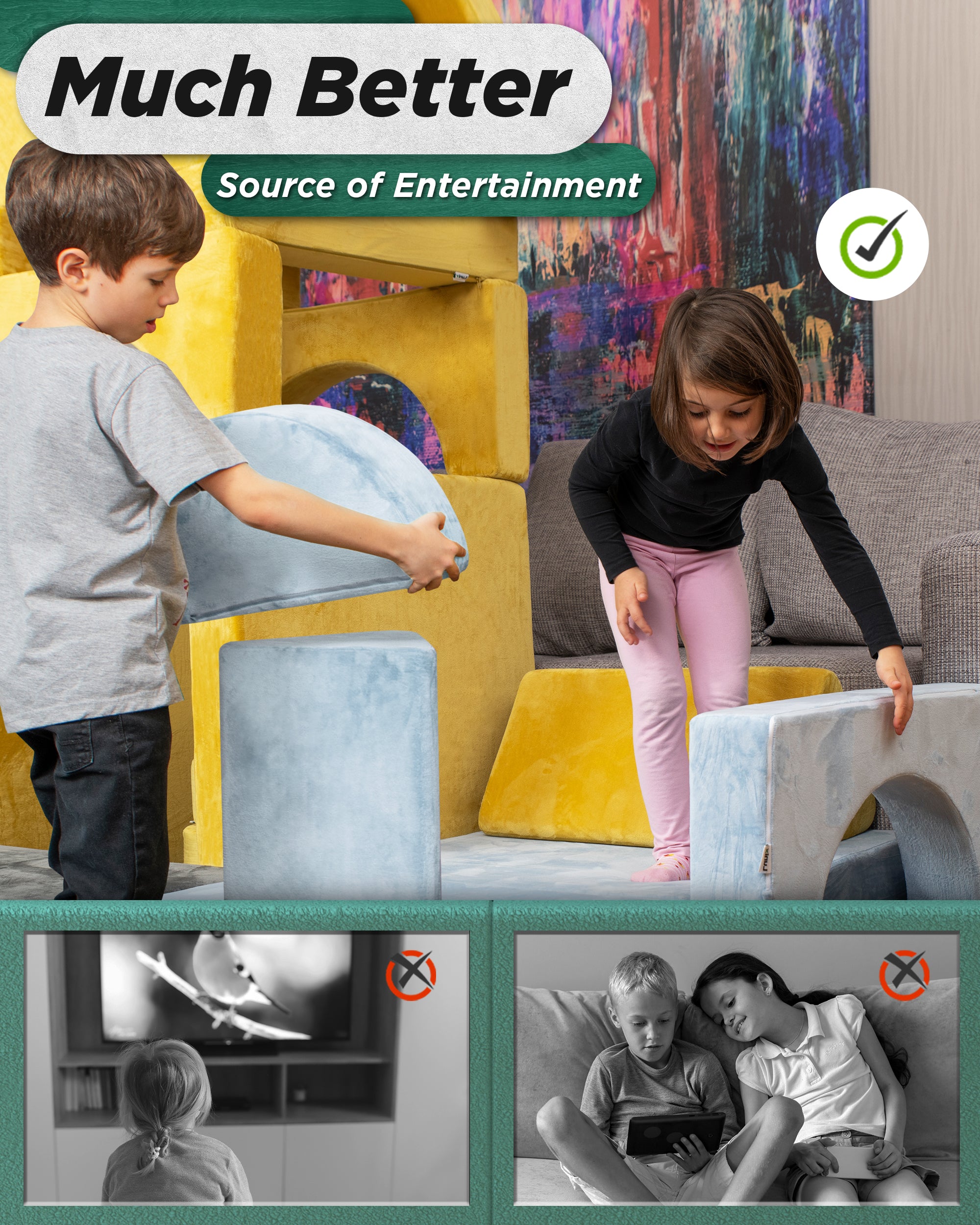 LX15 14pcs Modular Play Couch, Serenity Blue