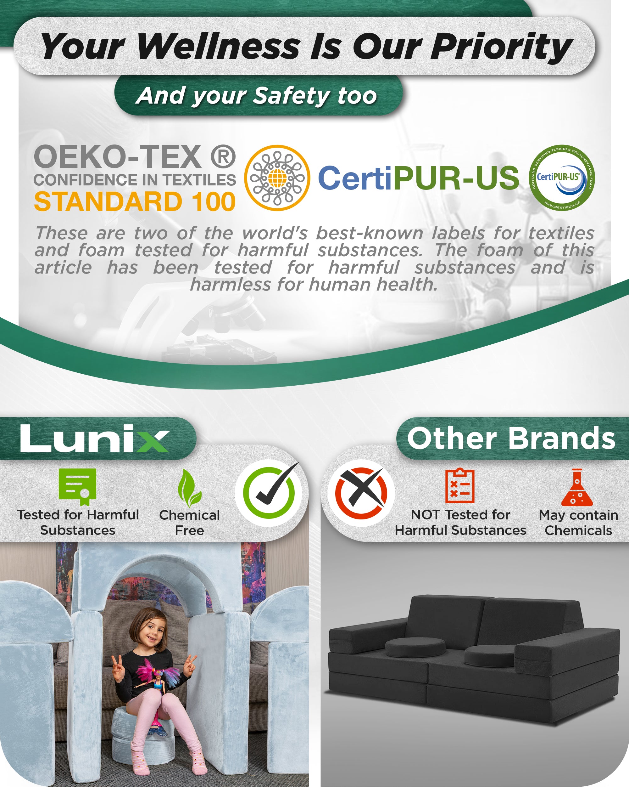 LX15 14pcs Modular Play Couch, Serenity Blue