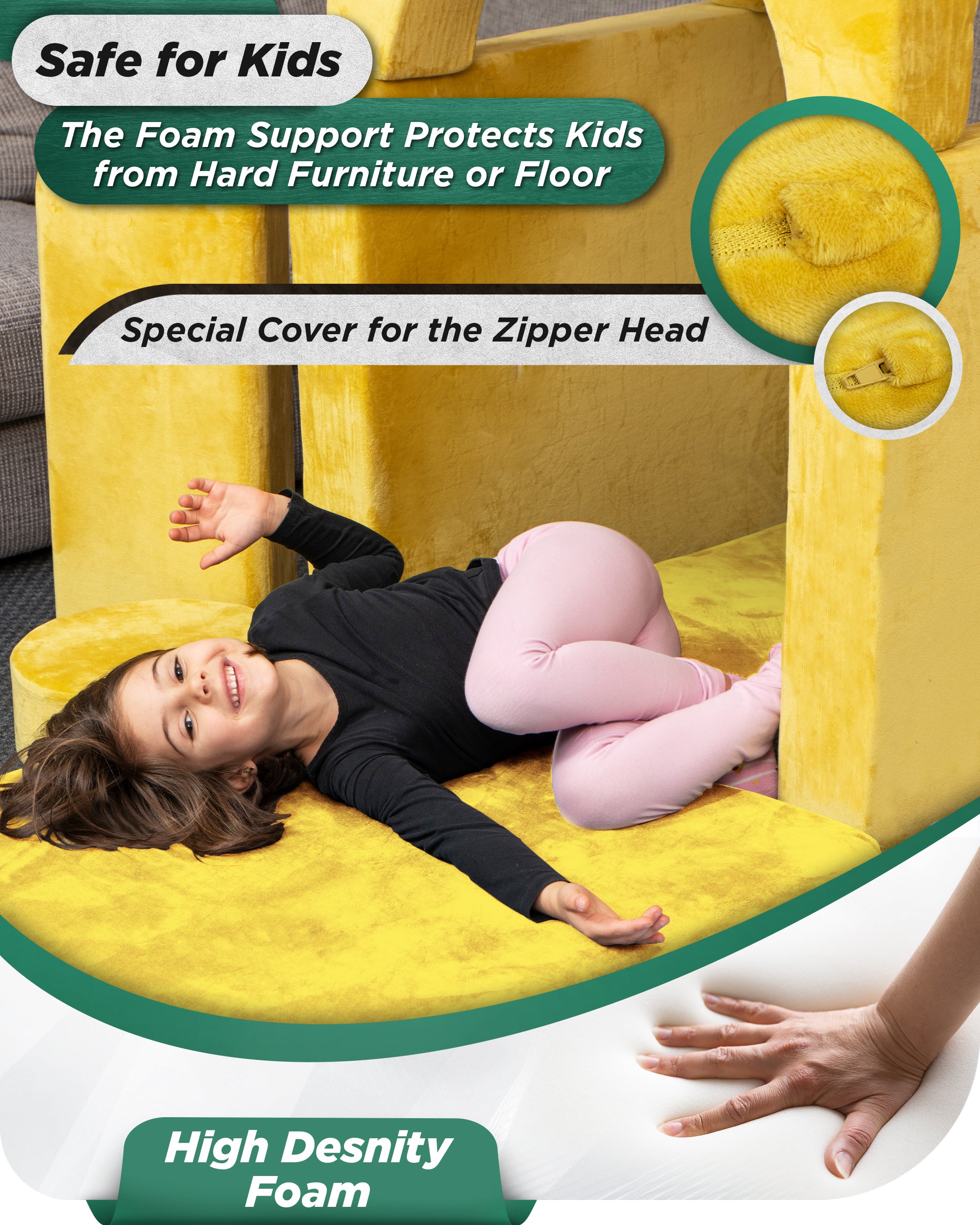 LX15 14pcs Modular Play Couch, Amber Yellow