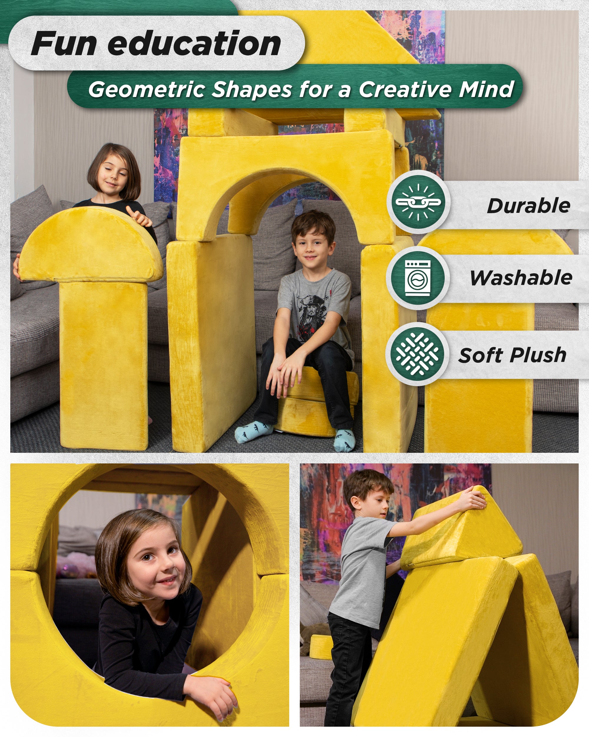 LX15 14pcs Modular Play Couch, Amber Yellow