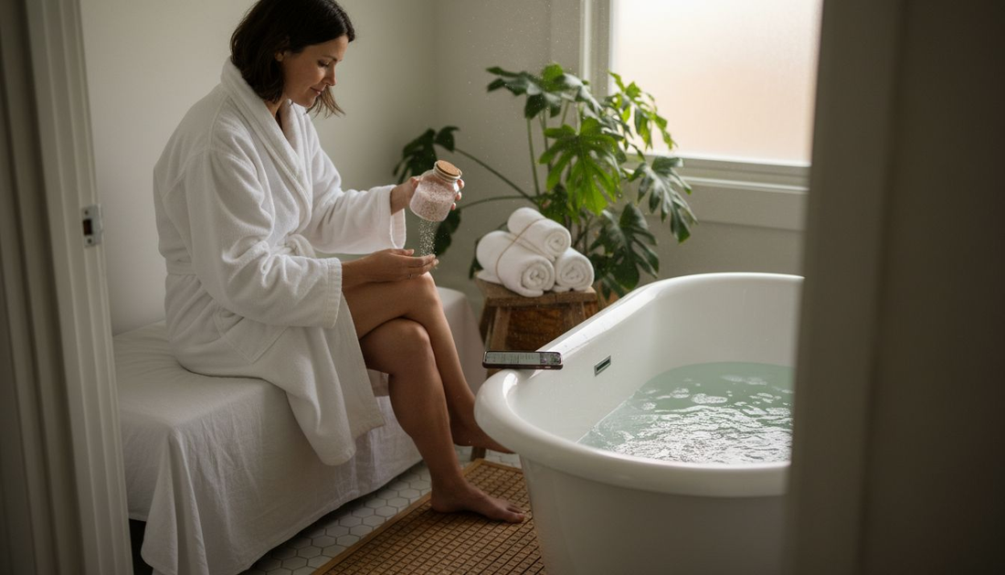 Woman relaxing in cozy home spa corner