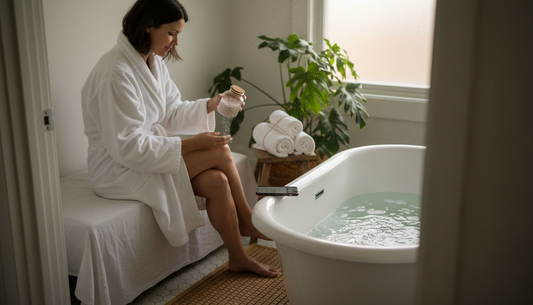 Woman relaxing in cozy home spa corner