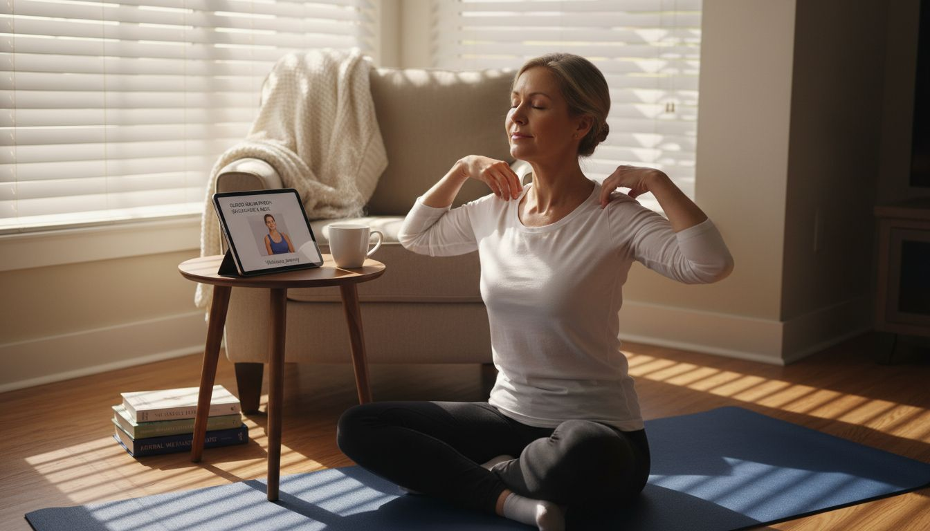 Woman practicing muscle relaxation at home