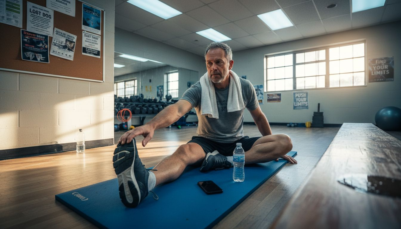 Older man resting after gym workout