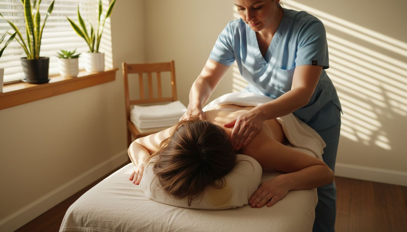 Massage therapist easing stress in sunny studio