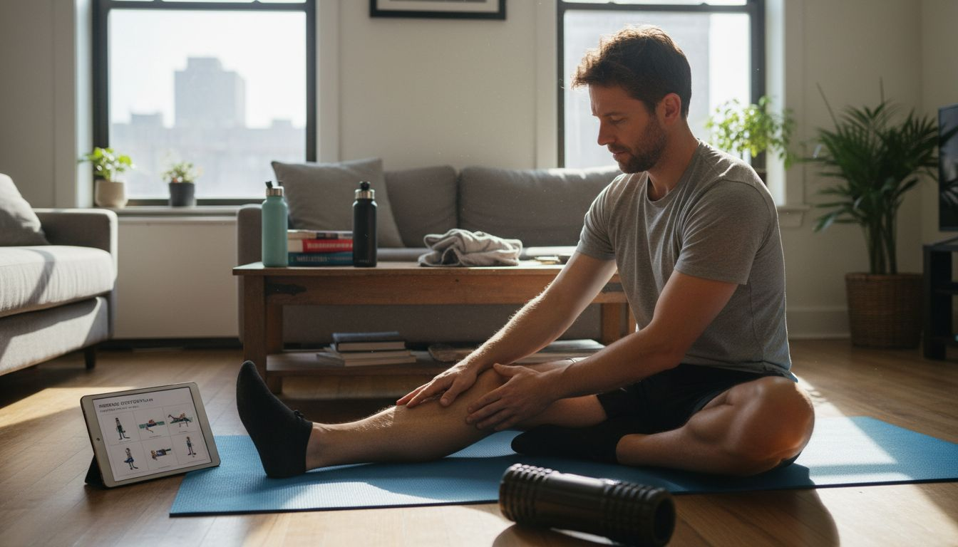 Active adult using pain relief strategies at home