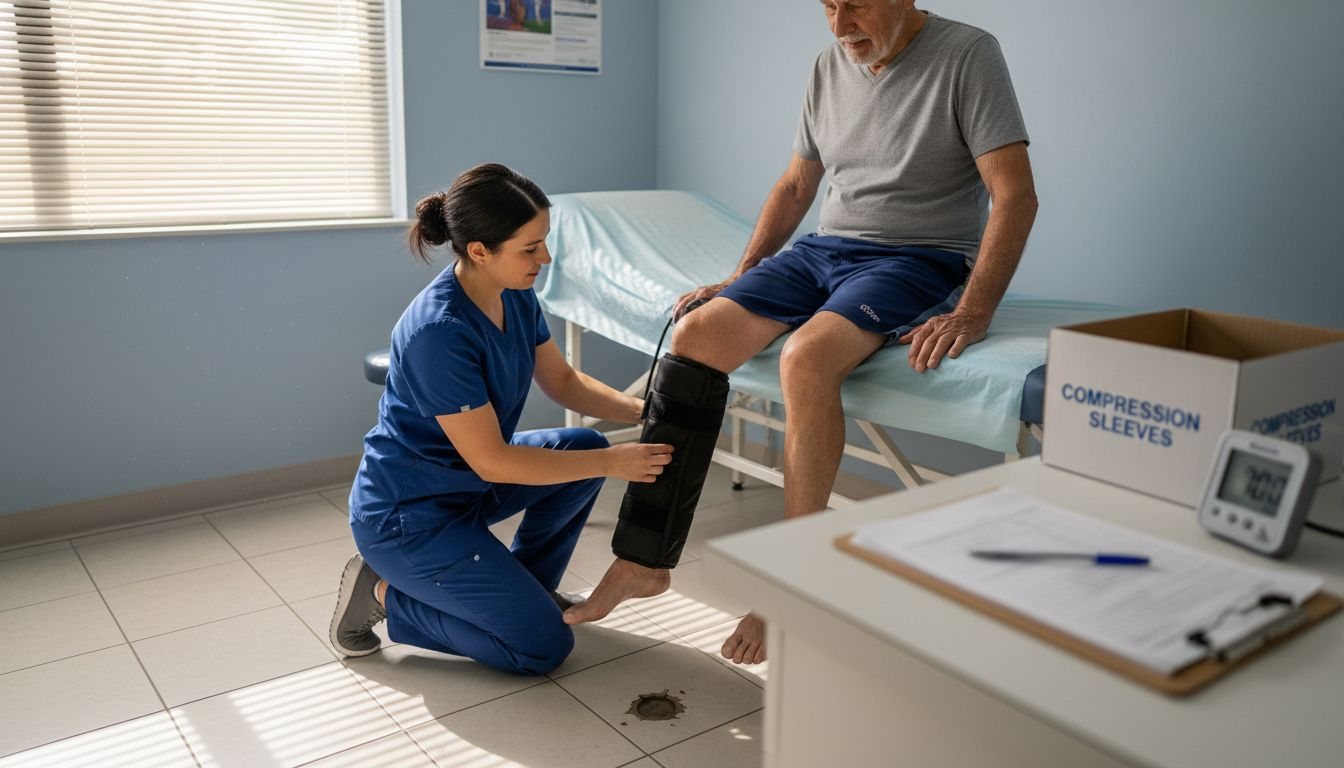 Therapist applying modern compression device