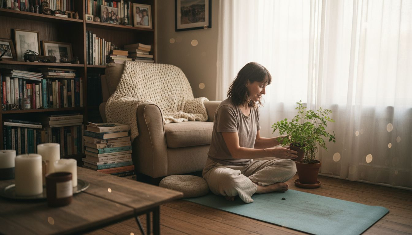 Woman setting up home relaxation sanctuary