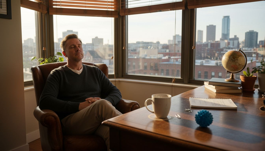 Man practicing relaxation in bright office