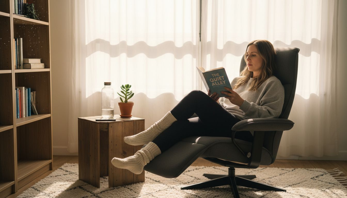 Woman relaxing in cozy home relaxation zone