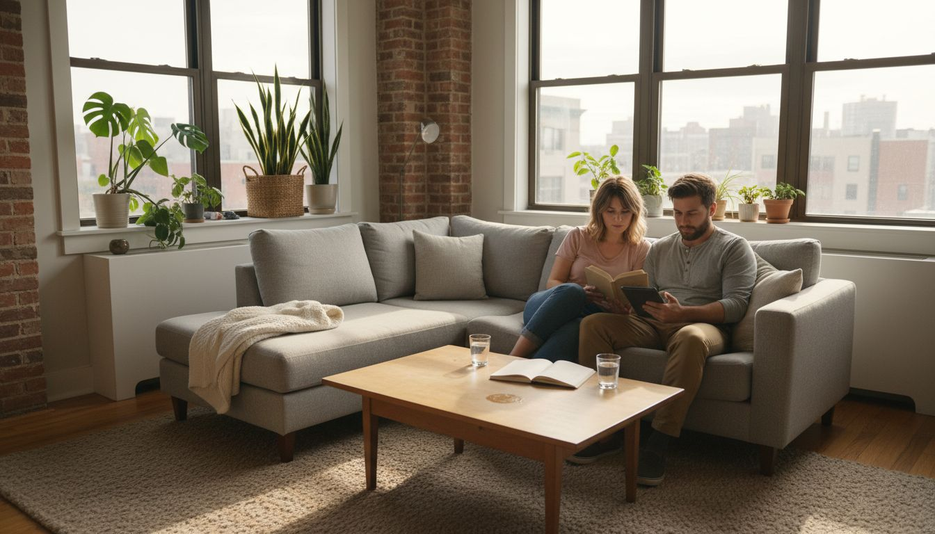 Couple enjoying calm morning home wellness
