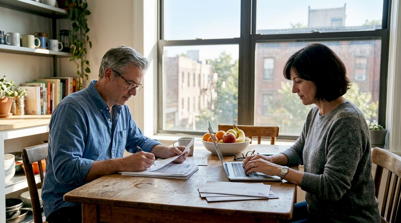 Adults practicing proper posture in kitchen