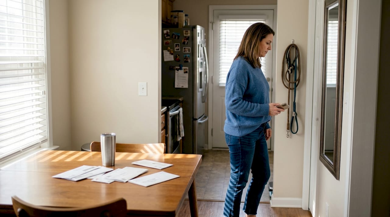 Woman checking posture at home in morning