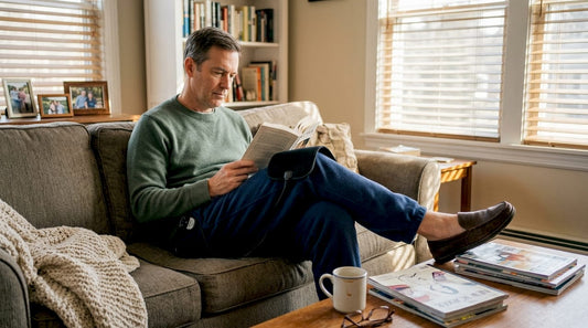 Man using PEMF therapy device at home