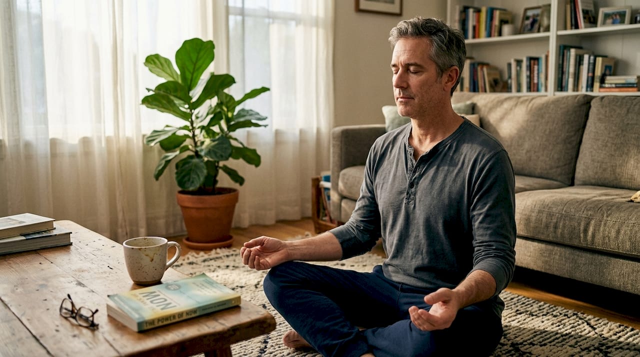Man practicing mindfulness in home setting