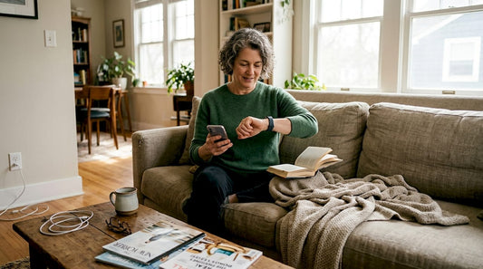 Adult with fitness tracker in living room