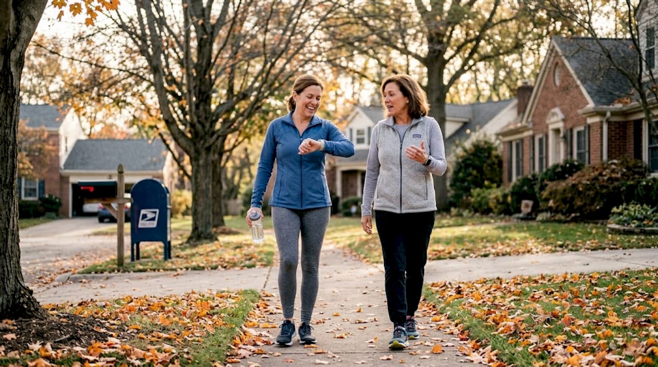 Women walking for wellness in neighborhood