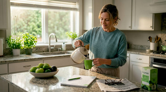 Woman starting relaxed restorative morning routine
