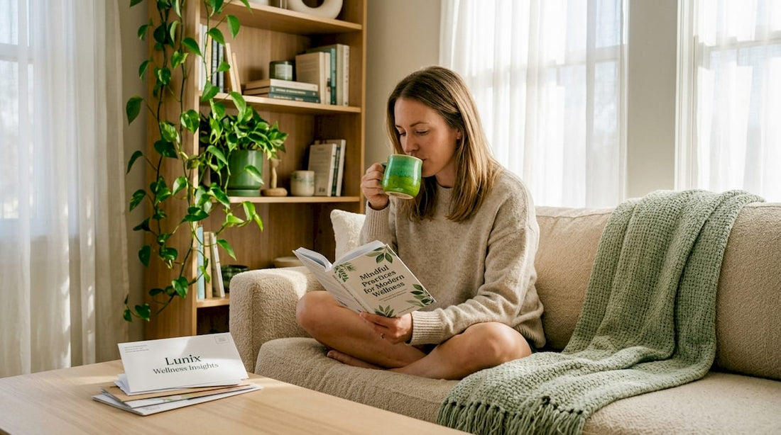 Calm living room with woman relaxing