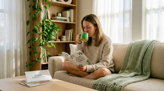 Calm living room with woman relaxing