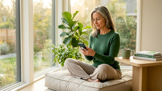 Woman using biofeedback device for relaxation