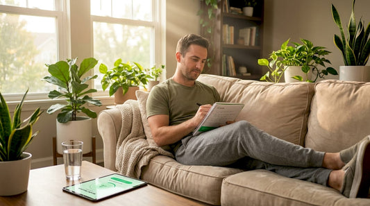 Man noting rest optimization ideas at home