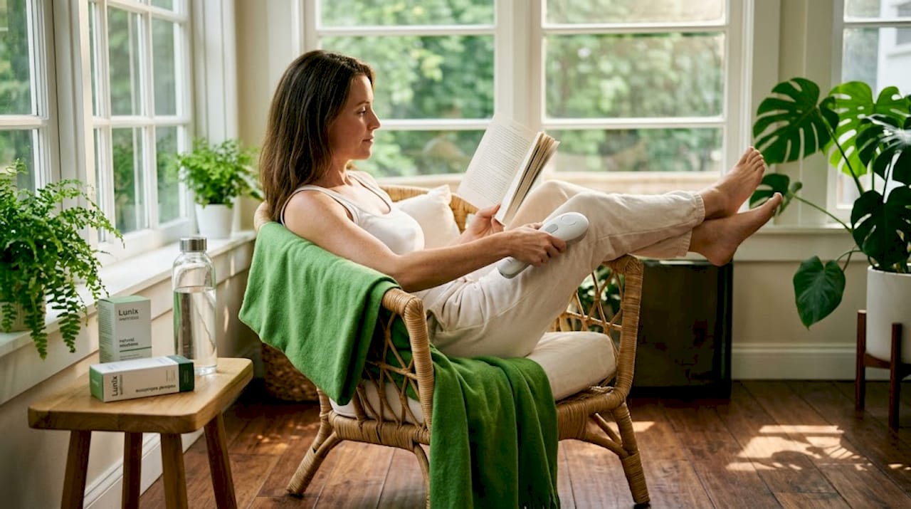 Person using recovery product in living room