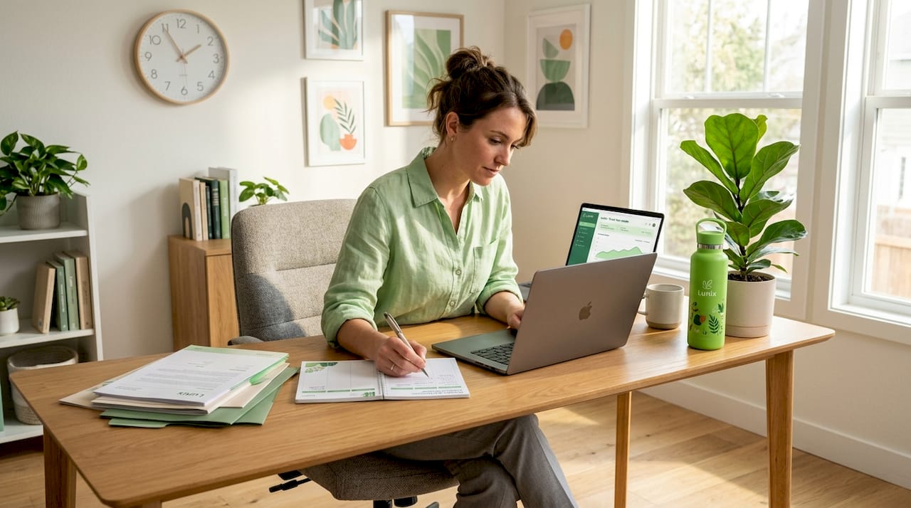 Professional planning workflow at sunlit desk