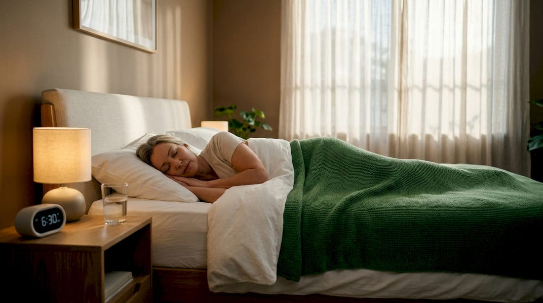 Middle-aged woman peacefully sleeping in bedroom