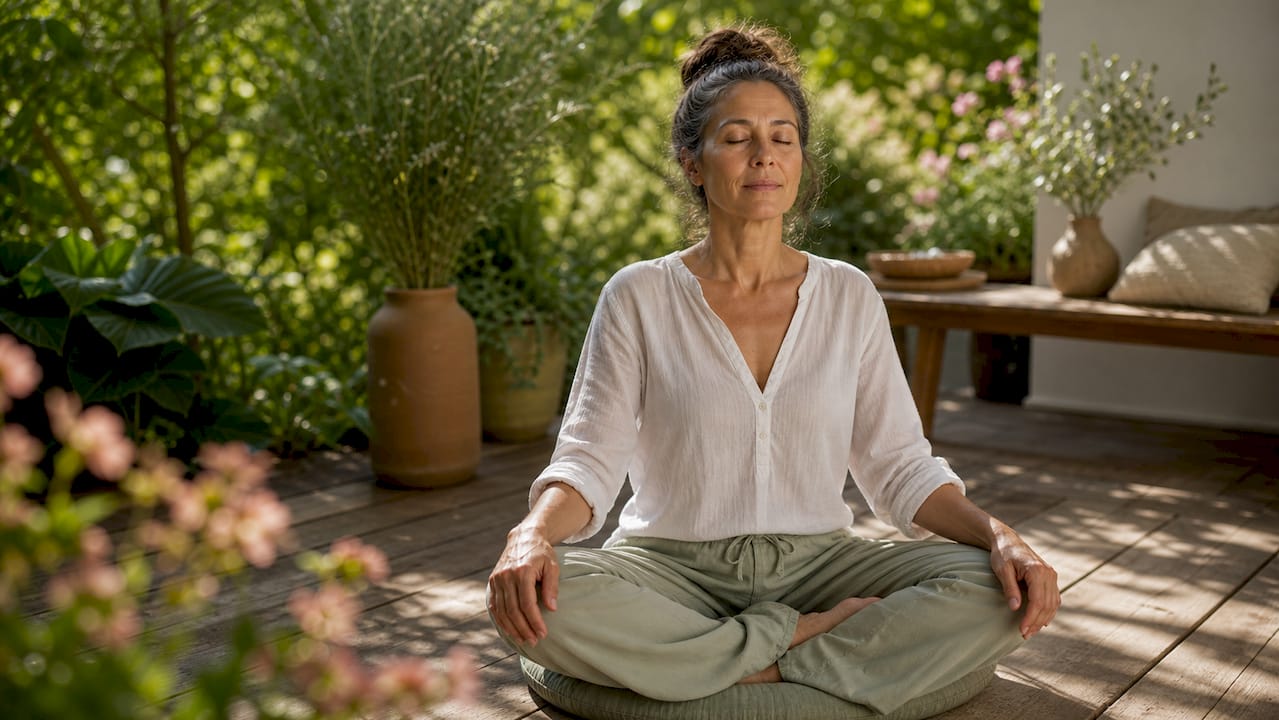 Woman practicing mindfulness meditation at home