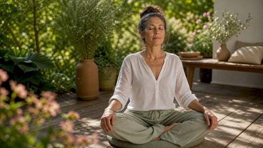 Woman practicing mindfulness meditation at home
