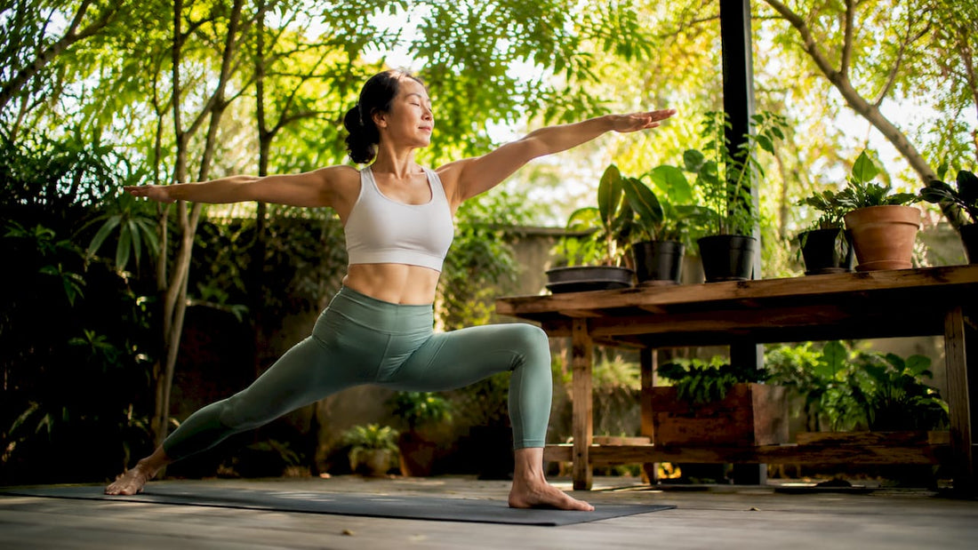 Woman practicing mindful yoga indoors