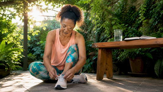 Midlife woman preparing for morning self-care walk
