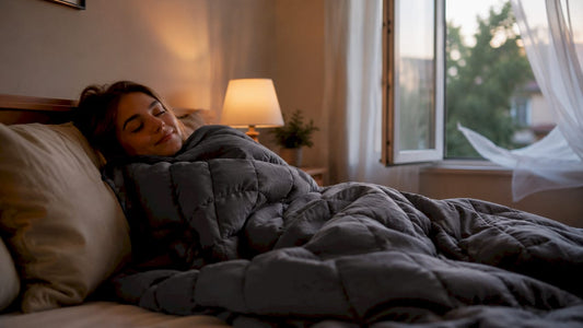 Person sleeping under weighted blanket