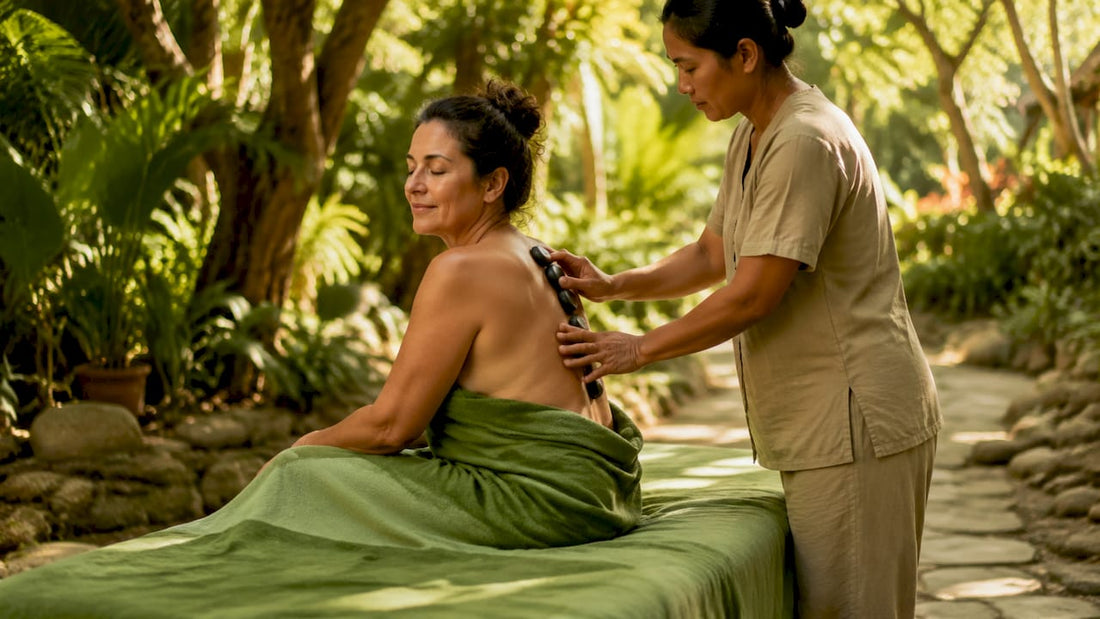 Woman receiving heated massage therapy